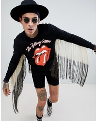 ASOS DESIGN Festival Rolling Stones Relaxed Long Sleeve T Shirt With Tassel Back