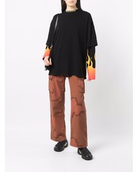Vision Of Super Flame Print Layered Sleeve T Shirt