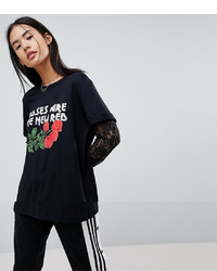 Noisy May Graphic T Shirt With Lace Sleeves