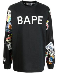 A Bathing Ape Logo Print Contrast Sleeves T Shirt