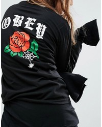 Obey Long Sleeve Tee With Rose Back Print