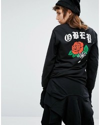 Obey Long Sleeve Tee With Rose Back Print