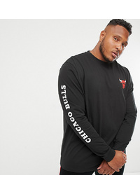 New Era Nba Chicago Bulls Long Sleeve T Shirt With Sleeve Print In Black