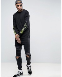 Asos Oversized Long Sleeve T Shirt With Fire Sleeve Print