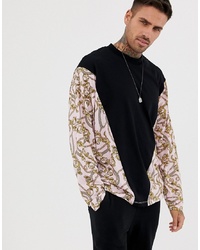 ASOS DESIGN Oversized Long Sleeve T Shirt With Pink Chain Panels