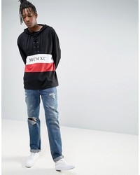 Asos Oversized Long Sleeve T Shirt With Printed Color Block Panels And Lace Up Hood