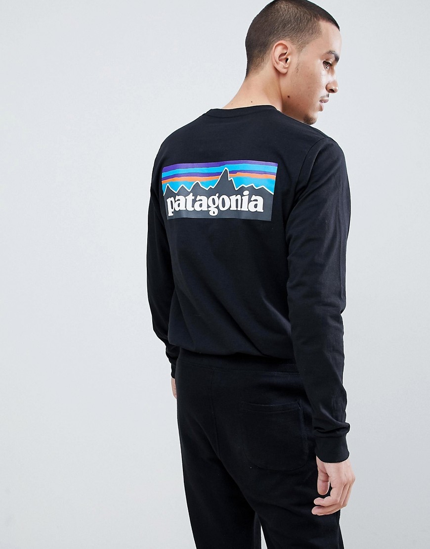 Patagonia P 6 Logo Long Sleeve Responsibili Tee Top In Black, $53 