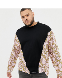 ASOS DESIGN Plus Oversized Long Sleeve T Shirt With Pink Chain Panels