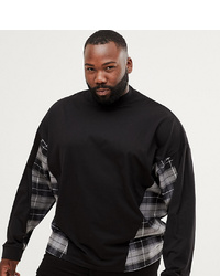ASOS DESIGN Plus Oversized Long Sleeve T Shirt With Woven Check Panels And Turtle Neck