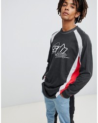 ASOS DESIGN Relaxed Longline Long Sleeve Rally T Shirt With Mesh Panels