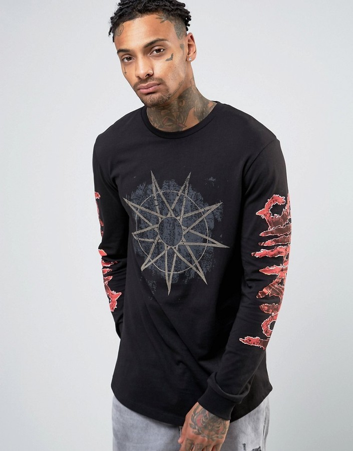 fængelsflugt periode plasticitet Asos Slipknot Long Sleeve Band T Shirt With Sleeve Print And Curve Hem, $34  | Asos | Lookastic