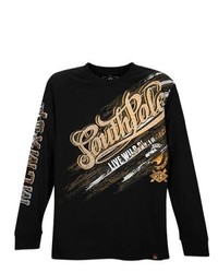 Southpole Metallic Print Long Sleeve T Shirt Black