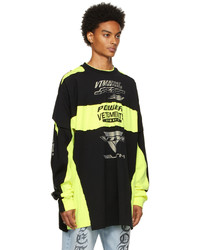 Vetements Yellow Black Motocross Patched Logo Long Sleeve T Shirt
