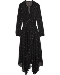 Maje Printed Silk Georgette Maxi Dress Black