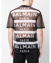 Balmain Logo Print Mesh T Shirt