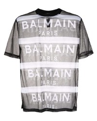 Balmain Logo Print Mesh T Shirt