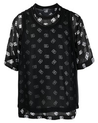 Dolce & Gabbana Monogram Print Layered Mesh T Shirt