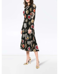 Dolce & Gabbana Black Heart Print Midi Dress
