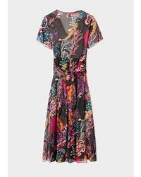 Paul Smith Black Ocean Print Silk Blend Midi Dress