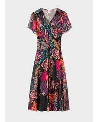 Paul Smith Black Ocean Print Silk Blend Midi Dress