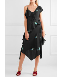 Diane von Furstenberg Draped Printed Silk Blend Midi Dress Black