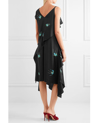 Diane von Furstenberg Draped Printed Silk Blend Midi Dress Black