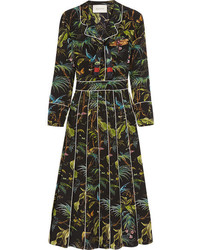 Gucci Embellished Printed Silk Crepe De Chine Midi Dress Black