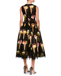Dolce & Gabbana Gelato Print Sleeveless Midi Dress Blackpattern