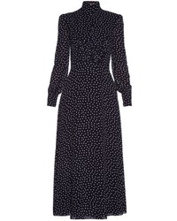 Saint Laurent Mandarin Collar Polka Dot Print Midi Dress