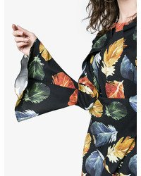 Navro Silk Midi Dress With Feather Print