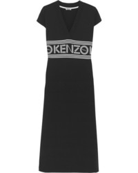 Kenzo Printed Cotton Jersey Midi Dress Black
