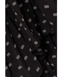 Balenciaga Printed Crinkled Silk Midi Dress Black
