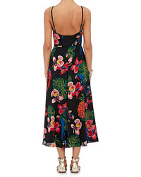 Valentino Tropical Print Silk Midi Dress