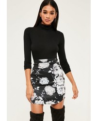Missguided Black Scuba Floral Print Mini Skirt