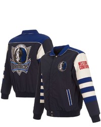 JH DESIGN Black Dallas Mavericks Stripe Colorblock Nylon Reversible Full Snap Jacket