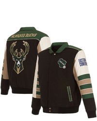 JH DESIGN Black Milwaukee Bucks Stripe Colorblock Nylon Reversible Full Snap Jacket