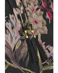Zimmermann Curacao Off The Shoulder Printed Crinkled Silk Chiffon Dress Black