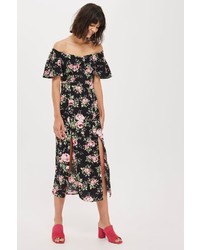 Topshop Rose Print Bardot Midi Dress