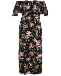 Topshop Rose Print Bardot Midi Dress