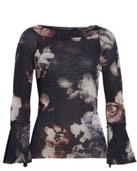 Fuzzi Floral Print Tulle Off The Shoulder Top