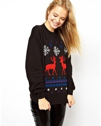 Asos Sweatshirt With Christmas Fairisle Print Black