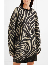 ALEXACHUNG Oversized Asymmetric Zebra Intarsia Sweater