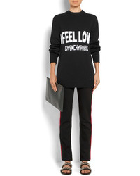 Givenchy Oversized Distressed Intarsia Cotton Sweater Black