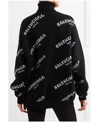 Balenciaga Oversized Intarsia Wool Blend Turtleneck Sweater Black