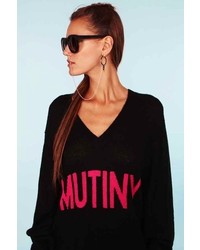 Wildfox Couture School Girl Mutiny V Neck Sweater In Clean Black