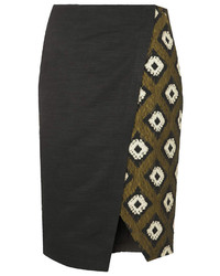Topshop Black Wrap Pencil Skirt With Khaki Hybrid Underwrap Design 100% Polyester Machine Washable
