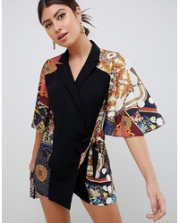 ASOS DESIGN Playsuit With Cape And Scarf Print Detail