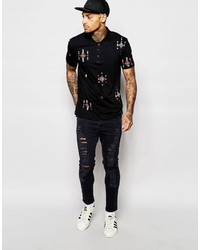 Asos Brand Jersey Polo With Geo Tribal Print