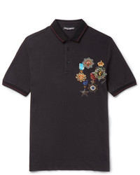 Dolce & Gabbana Contrast Tipped Printed Cotton Piqu Polo Shirt