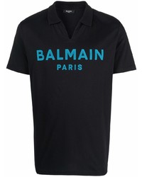 Balmain Flocked Logo Print Polo Collar T Shirt